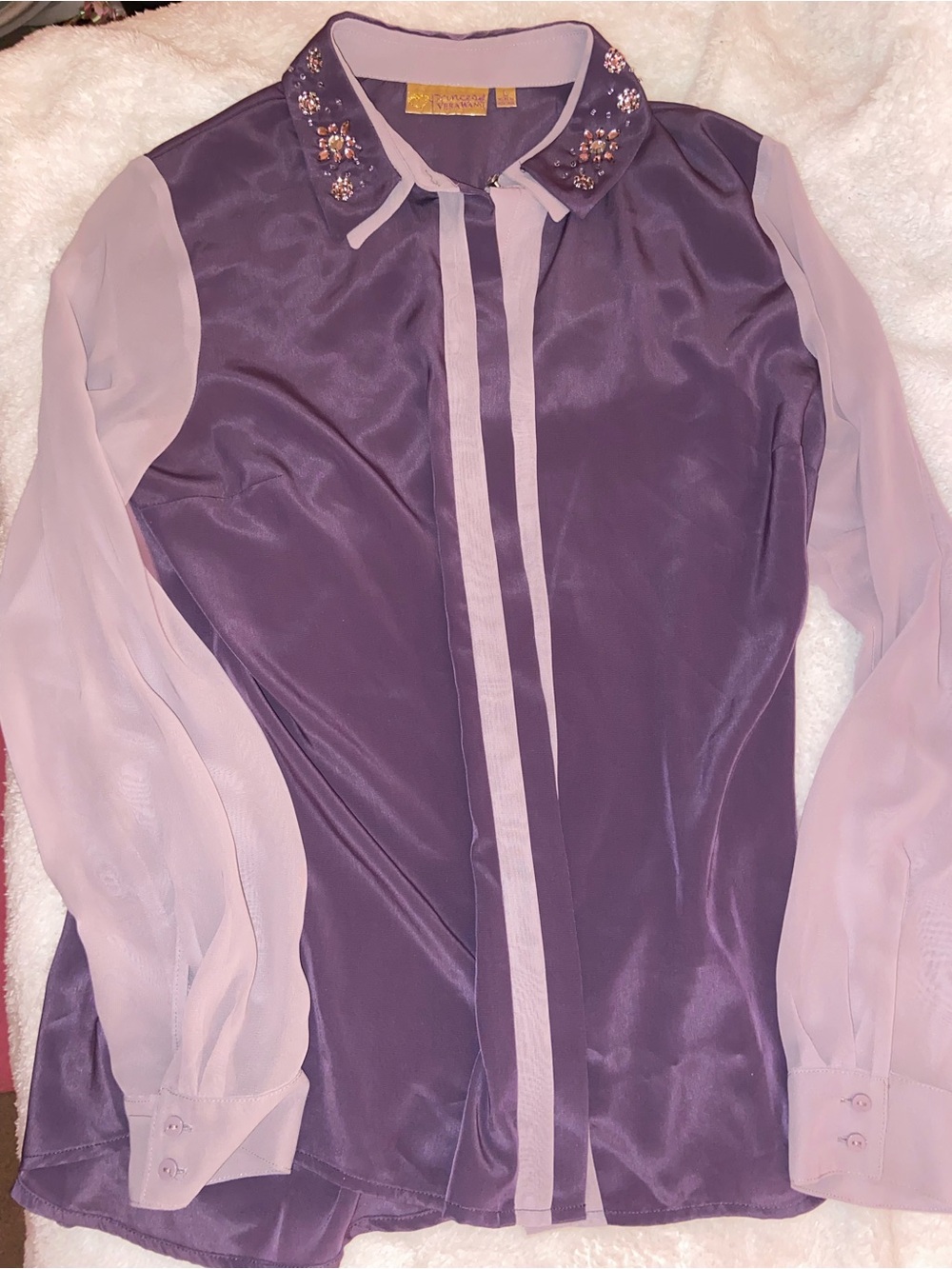 Women's Purple Embellished Collar button up Blouse